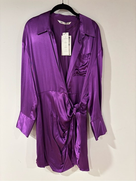 Zara Other - NWT Zara Purple Satin Tie-Front Mini Dress